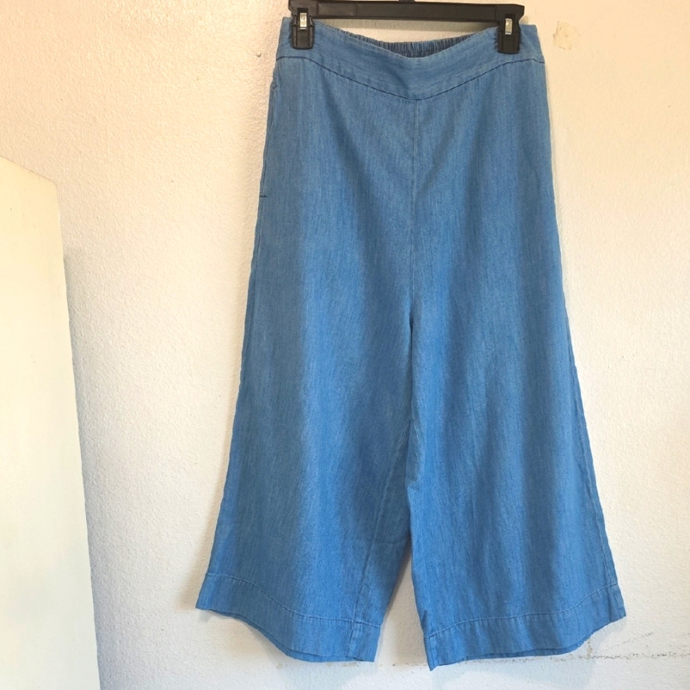 Madewell Cropped Wide-Leg Blue Pants - Picture 3 of 13